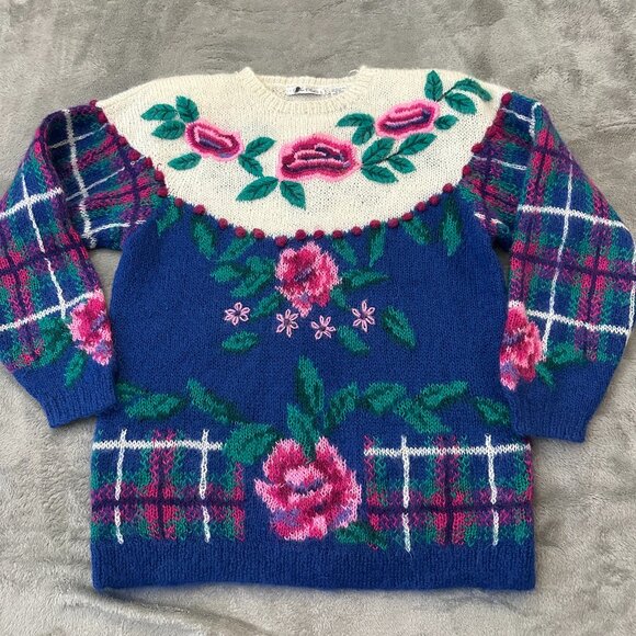 Vintage Robin Sinkler Cottage Grannycore Mohair Wool Sweater Womens Medium Large - Picture 1 of 7